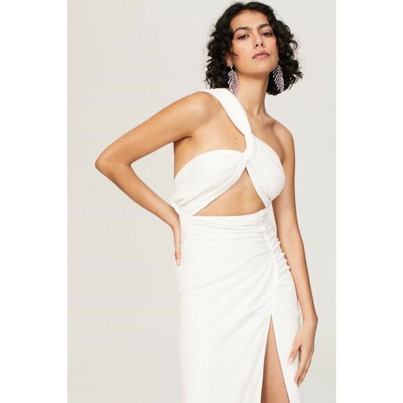 JUST BEE QUEEN White Cutout One Shoulder Cotton High Slit Dress Size Extra Large - Picture 3 of 12